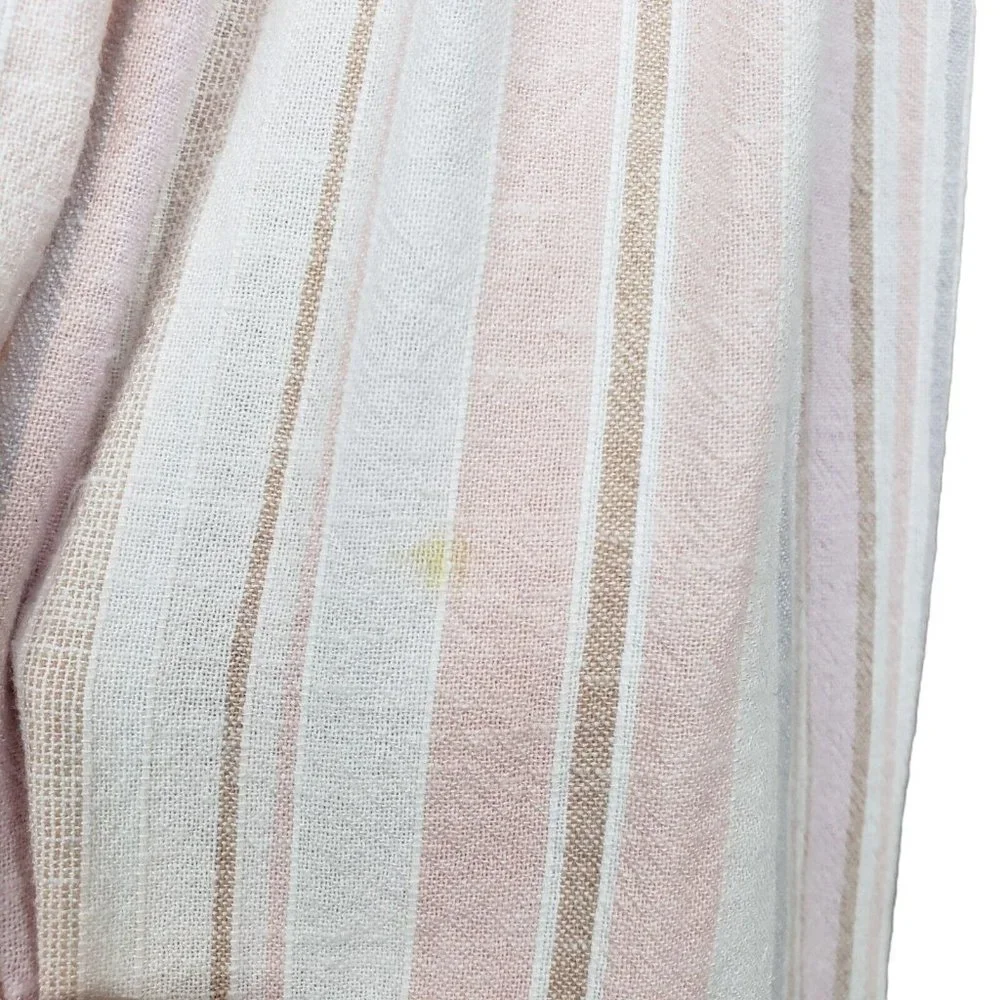 Loft Beach Cotton Linen Blend Striped Midi Dress Neutral Elasticized Waist XXS - Picture 5 of 8